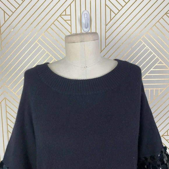 QI CASHMERE Short Sleeve Sequin Disco Beaded Dress in‎ Black Size US Medium - Picture 2 of 11